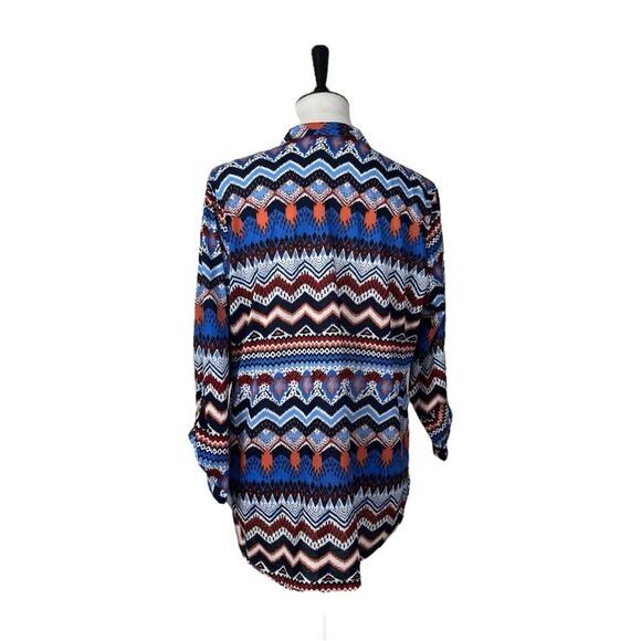 Absolutely Famous Popover Top Split Neck Tab Sleeves Blue Women’s Size Large - Picture 4 of 11